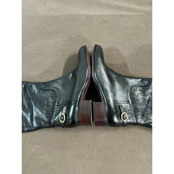 Franco Sarto Knee High Tall Black Leather Riding Style Boot Gold Buckle Size 6.5 - Picture 3 of 10